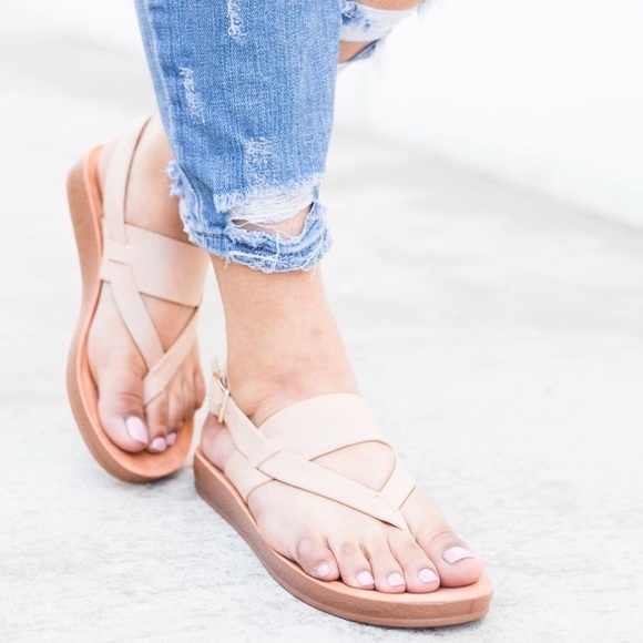 Shoes - Beige Thong Slingback Sandals